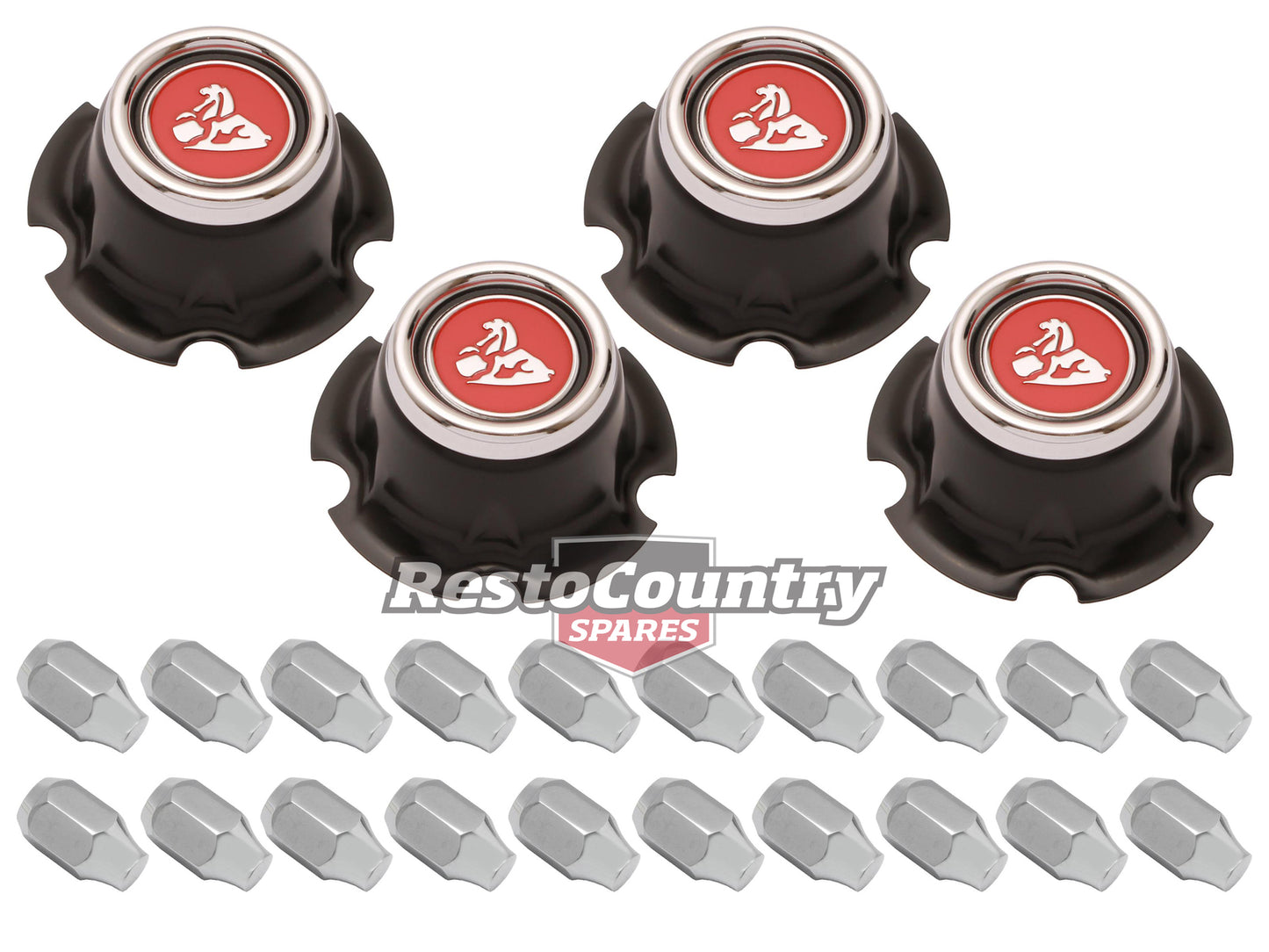 Holden Torana LC Wheel Centre Caps RED + Acorn Nuts 4 wheels rims - WC1009A