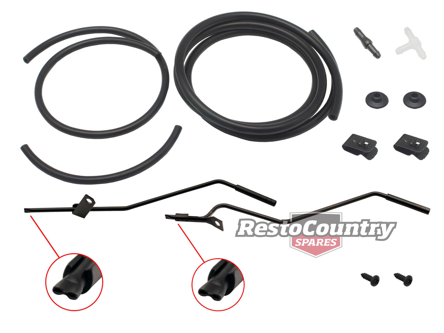 Holden Windscreen Washer Nozzle Kit BLACK HQ HJ HX HZ Jets + Hose + Connectors - WN1107